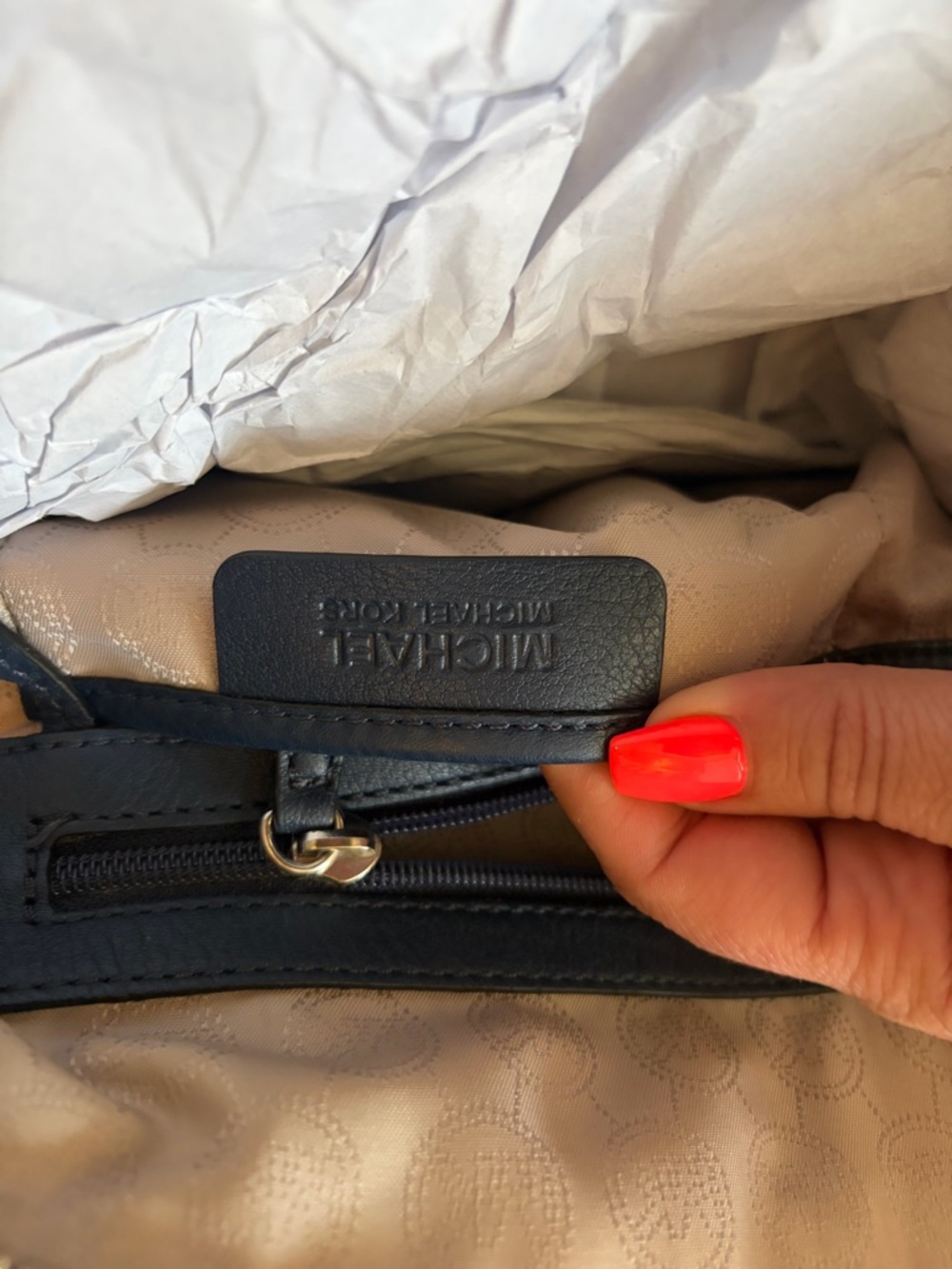 Michael Kors Dark Navy Pebbled Leather Satchel with Silver Hardware - Picture 5 of 10